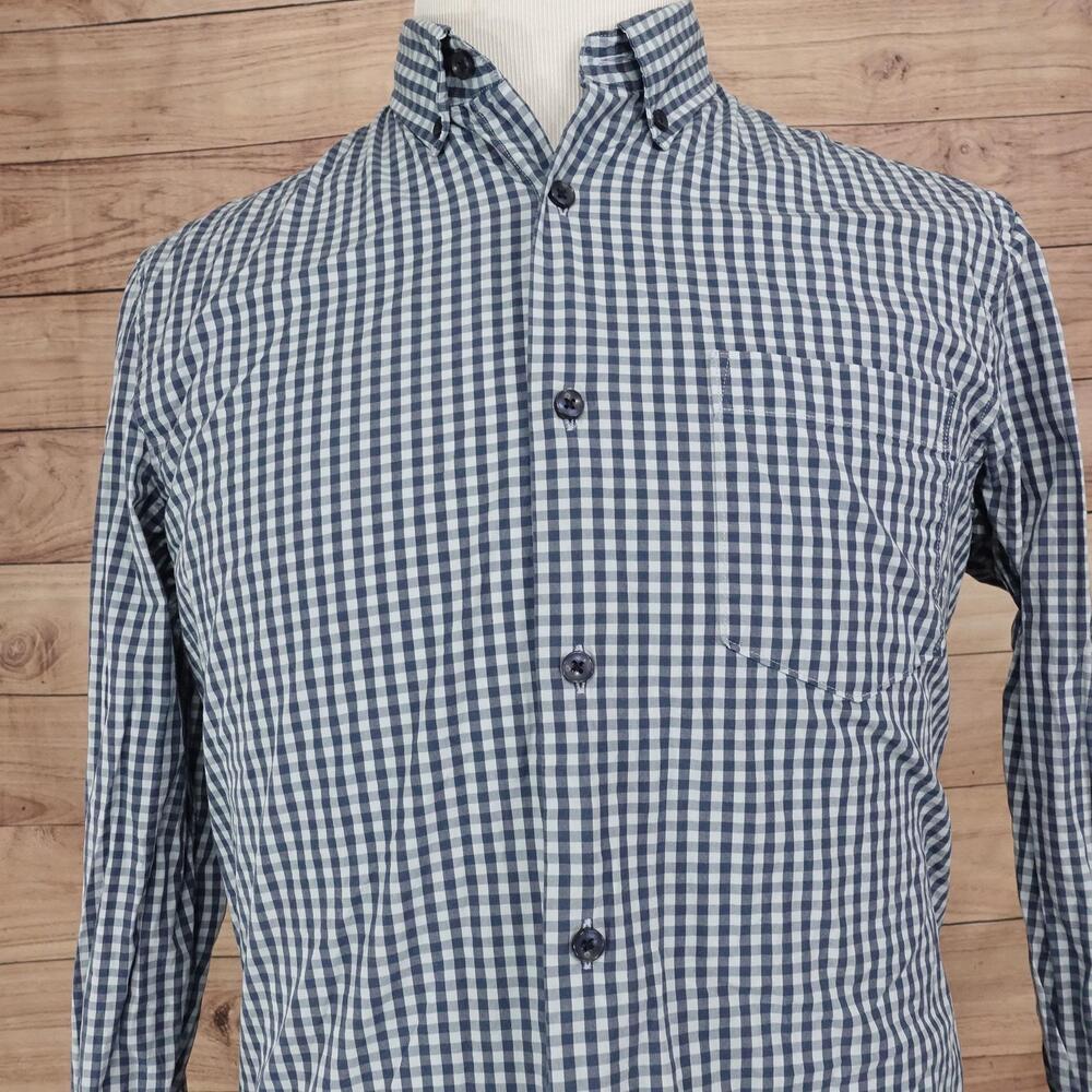 Nordstrom Rack Shirt Mens M Blue Check Long Sleeve Button-Up Trim Fit Stretch